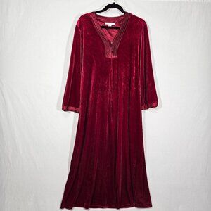 OSCAR DE LA RENTA Red-Wine VELVET VELOUR House Dress Night Gown Women's Size S/M